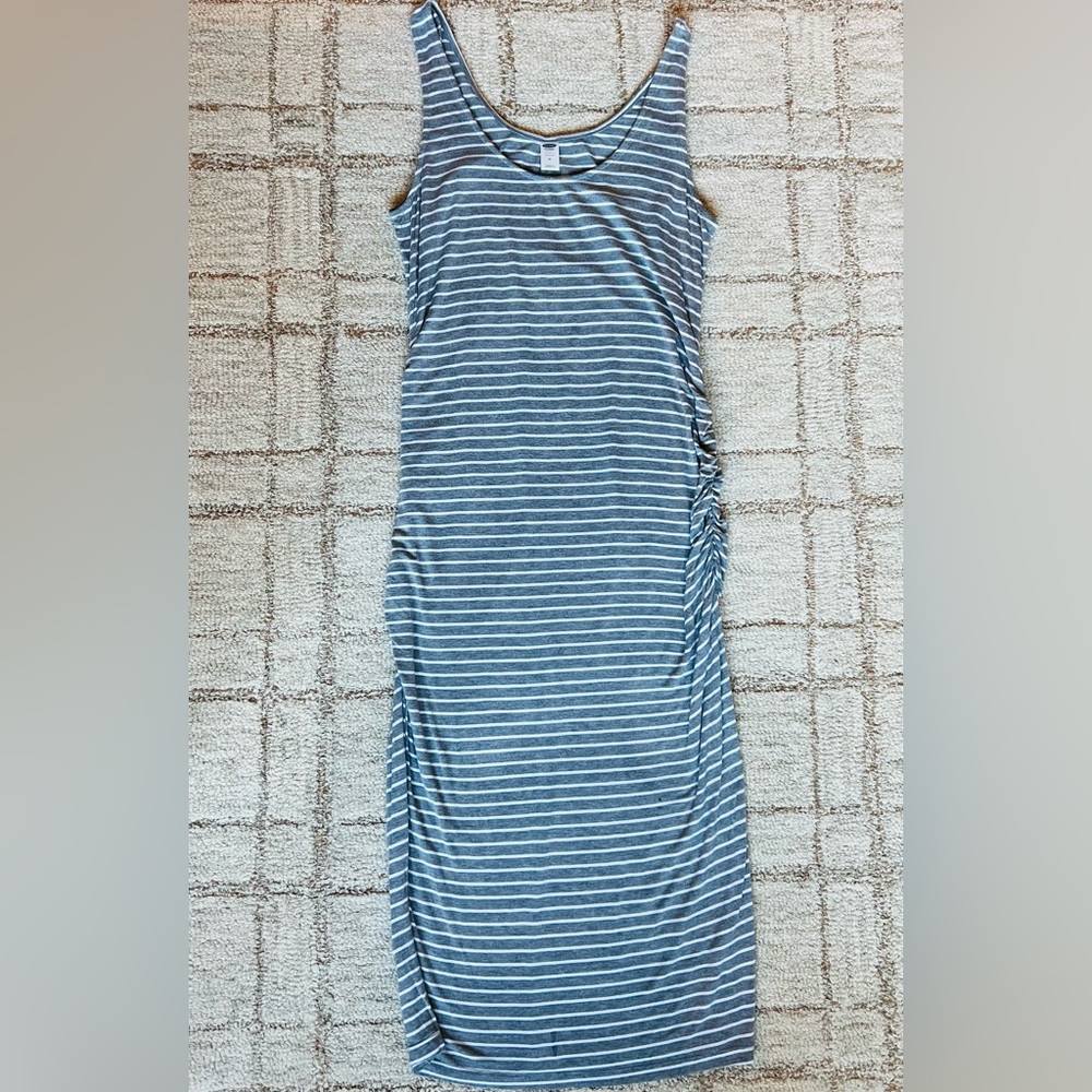 Maternity Old Navy Grey & White Striped Tank Dress